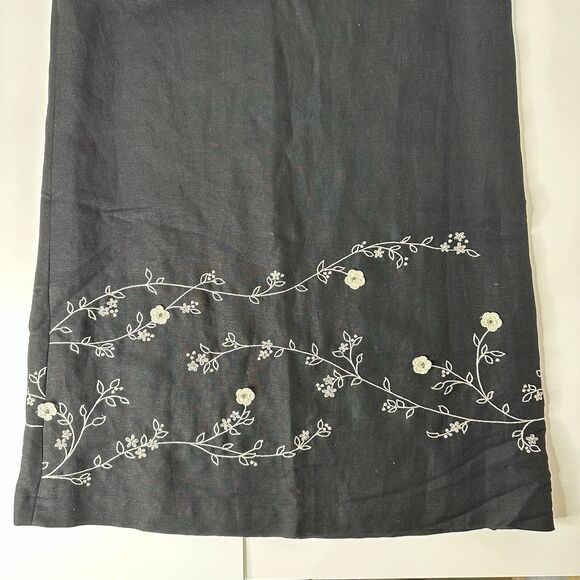 Vintage Kenar Maxi Dress Sz 10 Linen Blend Black Floral Embroidered Hem Fall - Picture 6 of 16